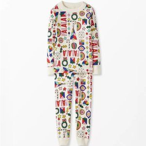 NWT HANNA ANDERSSON Long John Pajama Set Fa La La Present Holiday 6/7 8